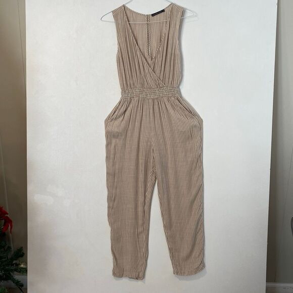 Abercrombie & Fitch Striped Sleeveless Jumpsuit Women’s Small | Tan Beige One Pi - Picture 1 of 6